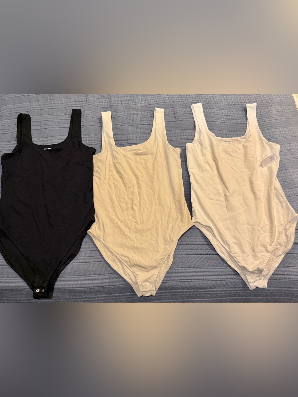 Old Navy Double Layer Scoop Bodysuit Trio in Black, Cream, White - Size Medium